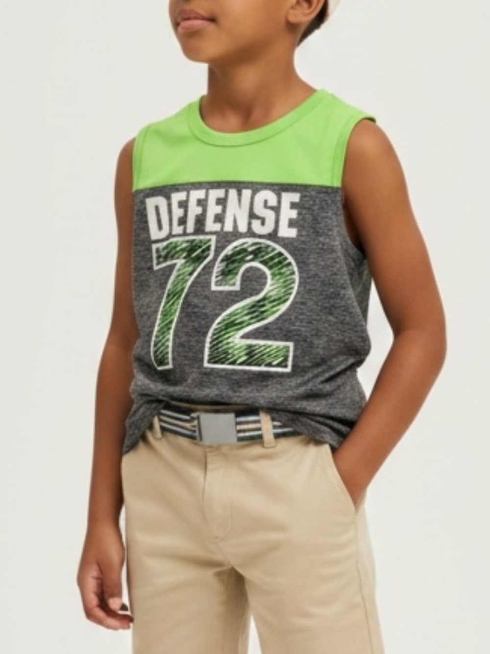 ✨2/$20✨ Kids Green & Gray 'Defense 72' Graphic Tank Top• Small 5/6